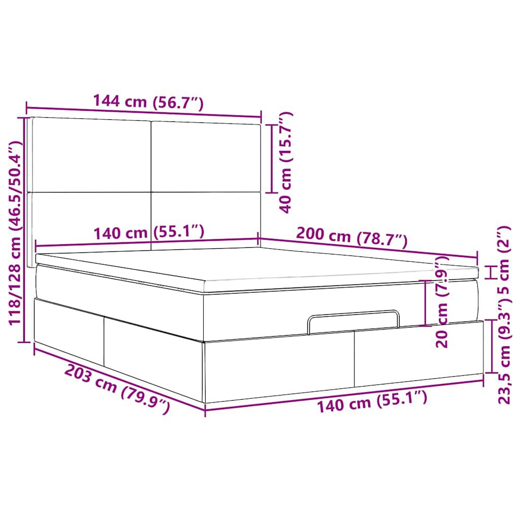 vidaXL Οθωμανικό κρεβάτι με στρώμα μπλε 140x200cm ύφασμα