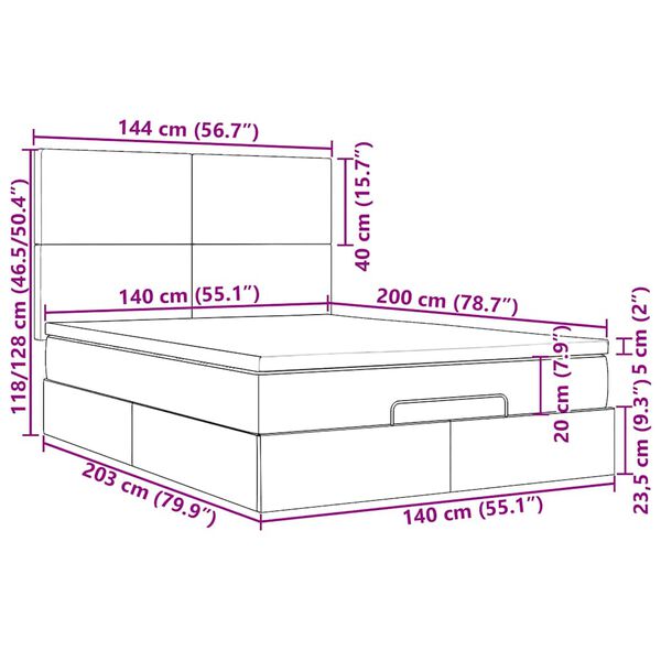 vidaXL Οθωμανικό κρεβάτι με στρώμα μπλε 140x200cm ύφασμα