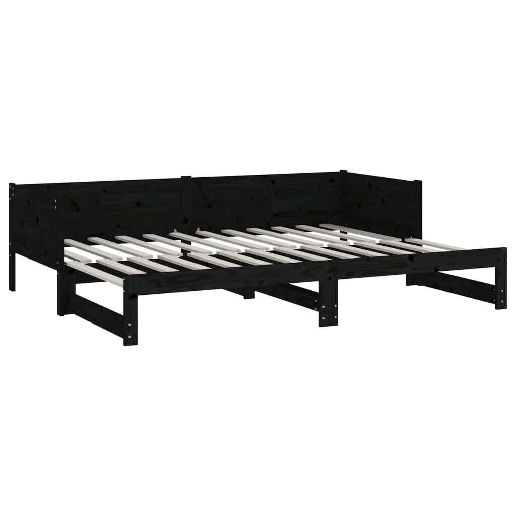 vidaXL Καναπές Κρεβάτι Συρόμενος Μαύρος 2x(80x200) εκ. από Μασίφ Πεύκο