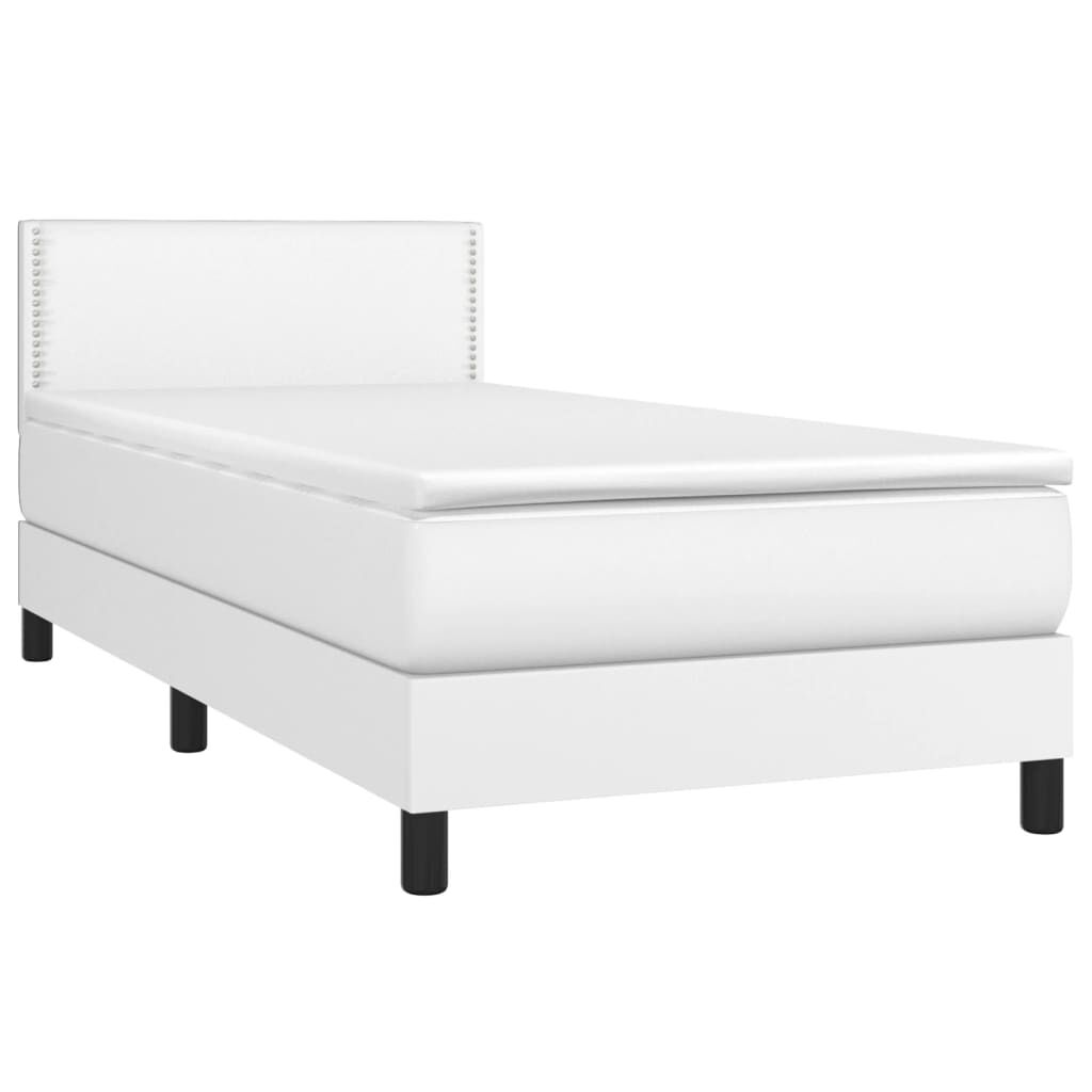 vidaXL Κρεβάτι Boxspring με Στρώμα Λευκό 90x200εκ. από Συνθετικό Δέρμα