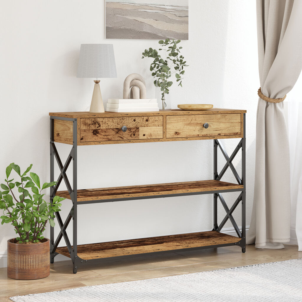 vidaXL Κονσόλα Παλιού Ξύλου 100x28x75 εκ. Κατασκευασμένο Ξύλο & Χάλυβας