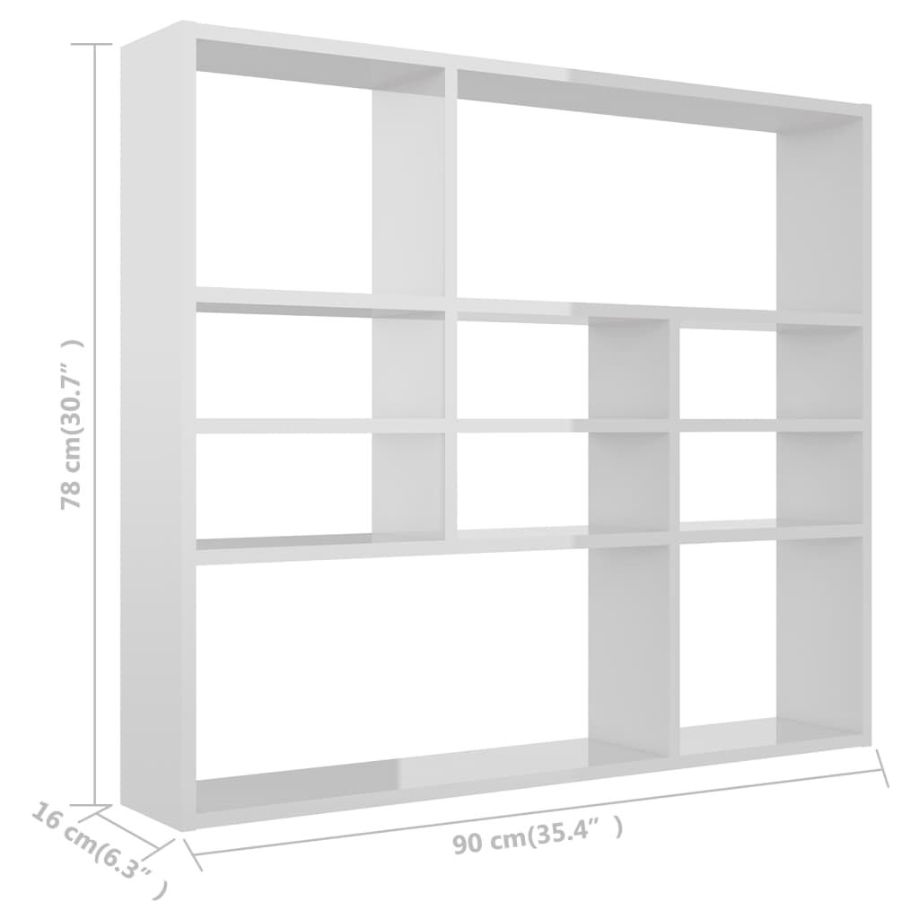 vidaXL Ραφιέρα Τοίχου Γυαλιστερό Λευκό 90x16x78 εκ. από Επεξ. Ξύλο