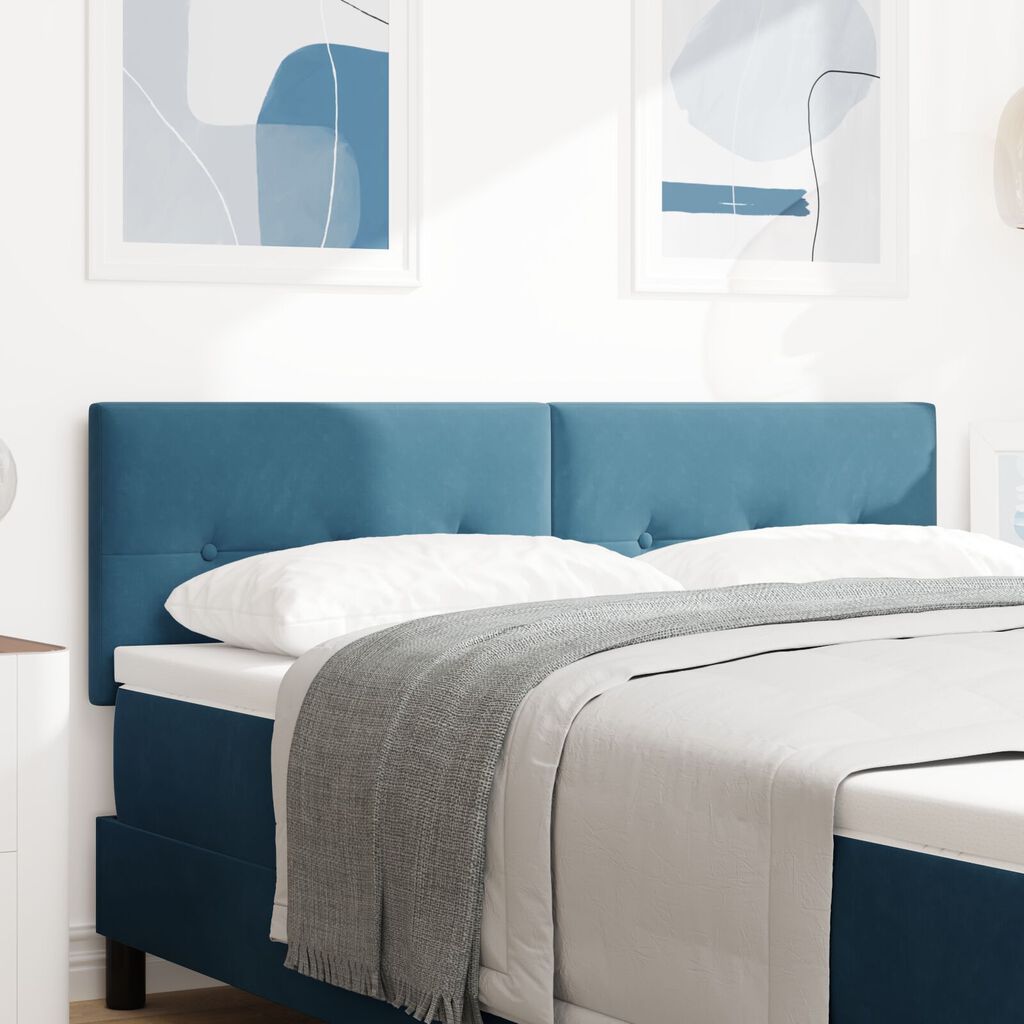 vidaXL LED Κεφαλάρι με κουμπιά σε σκούρο μπλε 72 εκ. Βελούδο