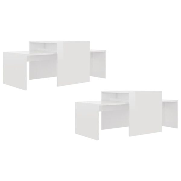 vidaXL Σετ Τραπεζάκια Σαλονιού Γυαλ. Λευκό 100x48x40 εκ. Επεξ. Ξύλο