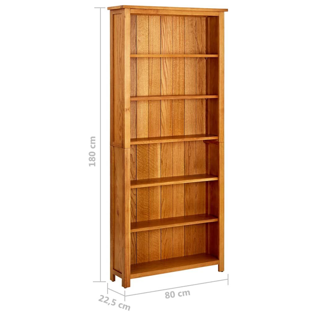 vidaXL Βιβλιοθήκη με 6 Επίπεδα 80 x 22,5 x 180 εκ. Μασίφ Ξύλο Δρυός