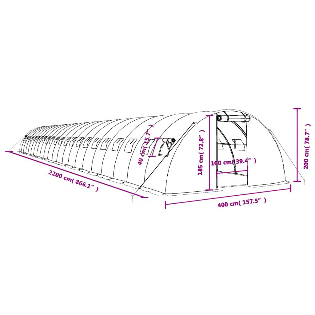 vidaXL Θερμοκήπιο Πράσινο 88 μ² 22 x 4 x 2 μ. με Ατσάλινο Πλαίσιο