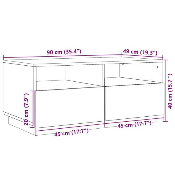 vidaXL Τραπεζάκι Σαλονιού με LED Artisan Δρυς 90 x 49 x 40 εκ.