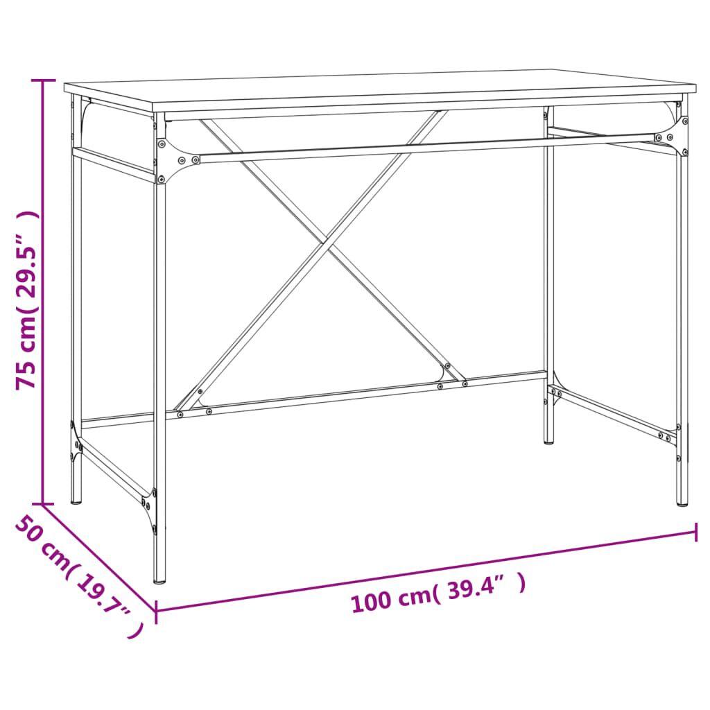 vidaXL Γραφείο Καφέ Δρυς 100 x 50 x 75 εκ. από Επεξεργασμένο Ξύλο
