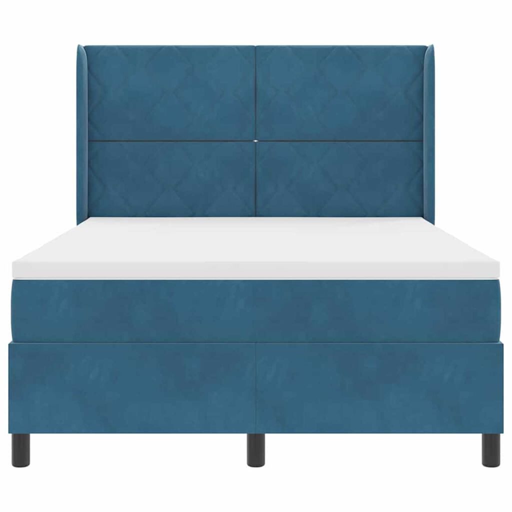 vidaXL Κρεβάτι Box Spring LED με Στρώμα Μπλε 140 x 200 cm Βελούδο