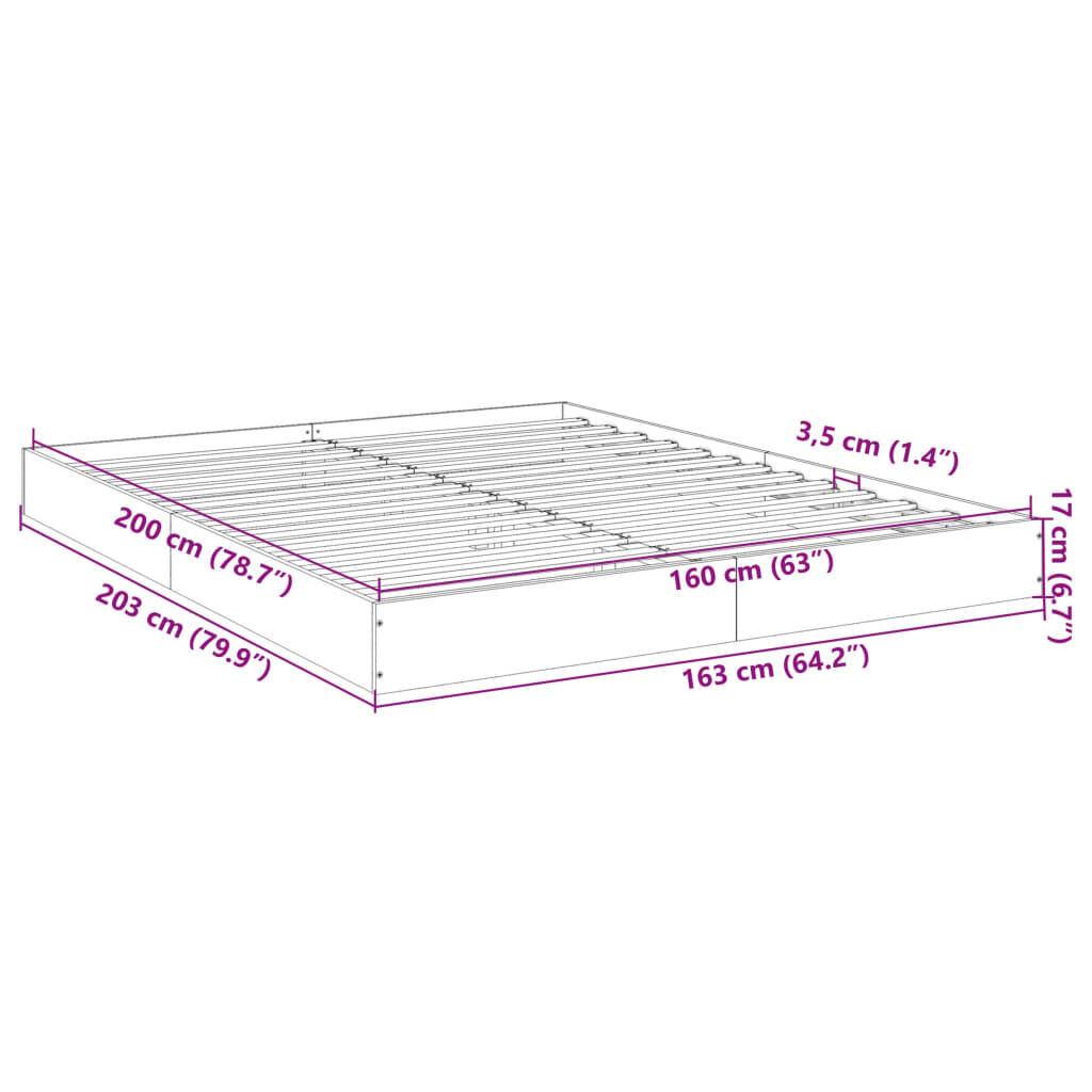 vidaXL Πλαίσιο κρεβατιού χωρίς στρώμα 160x200 εκ. Επεξεργασμένο Ξύλο