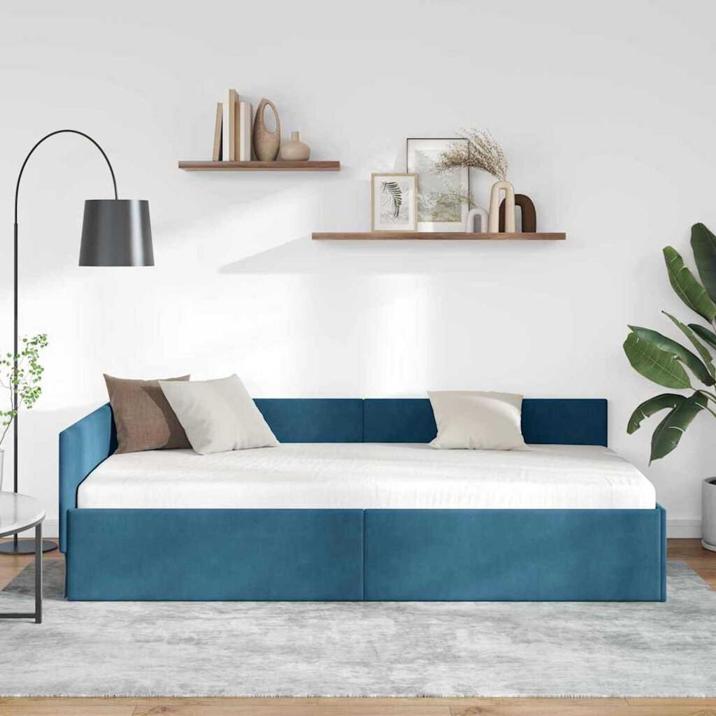 vidaXL Κρεβάτι Γωνίας Μπλε 100 x 200 cm Βελούδο και Εργοστασιακό ξύλο