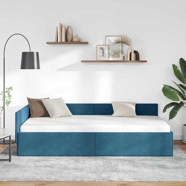 vidaXL Κρεβάτι Γωνίας Μπλε 100 x 200 cm Βελούδο και Εργοστασιακό ξύλο