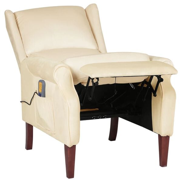 vidaXL Πολυθρόνα Μασάζ Ανακλινόμενη Κρεμ Βελούδινη