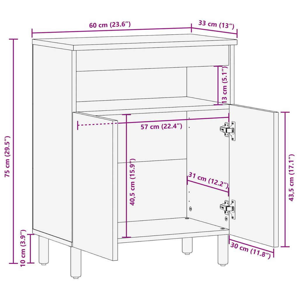 vidaXL Μπουφέ 60x33x75 εκ. Μασίφ ξύλο ακακίας