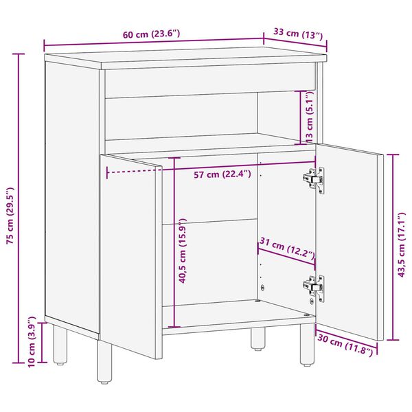 vidaXL Μπουφέ 60x33x75 εκ. Μασίφ ξύλο ακακίας