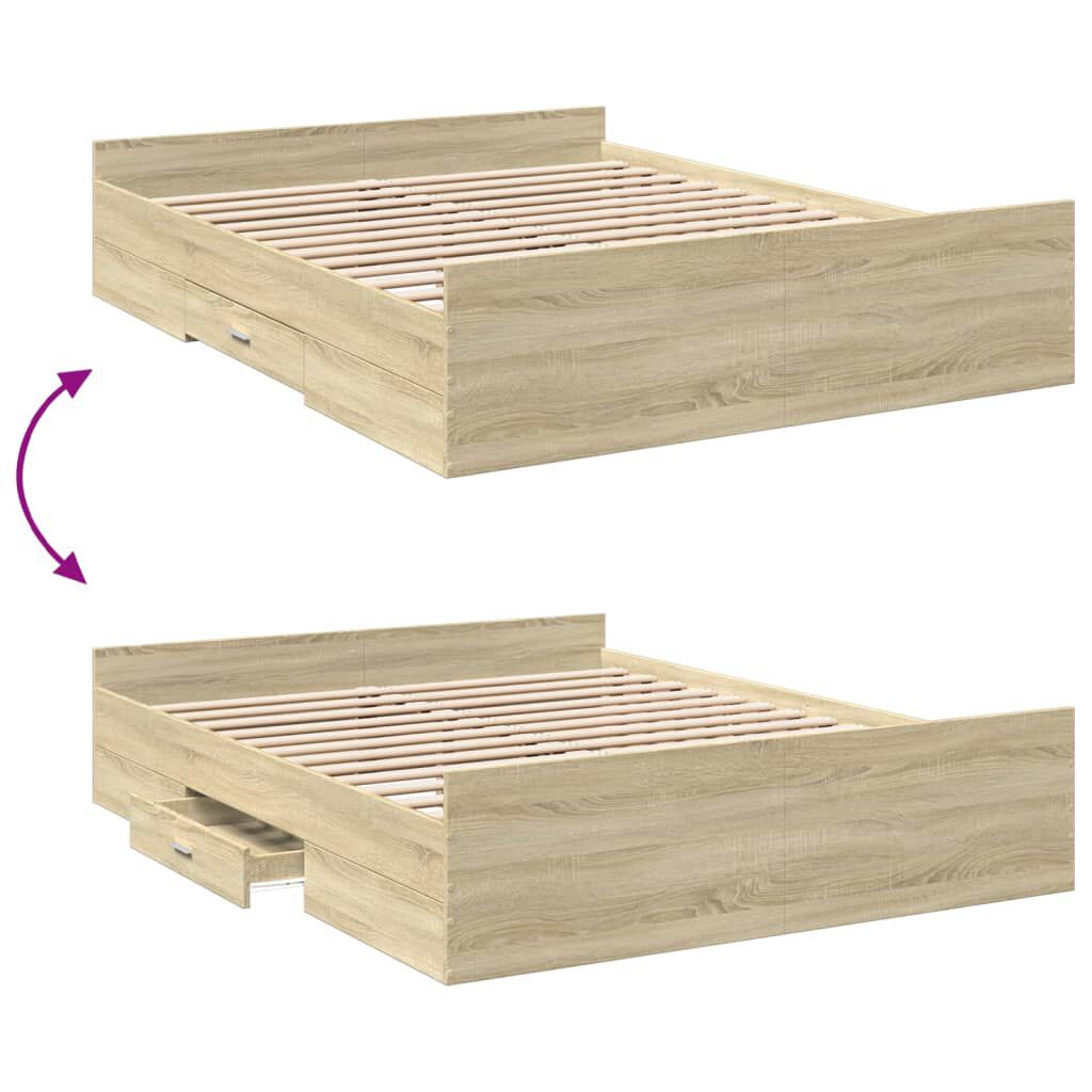 vidaXL Πλαίσιο Κρεβατιού με συρτάρια Sonoma Δρυς 140x200εκ. Επεξ. Ξύλο