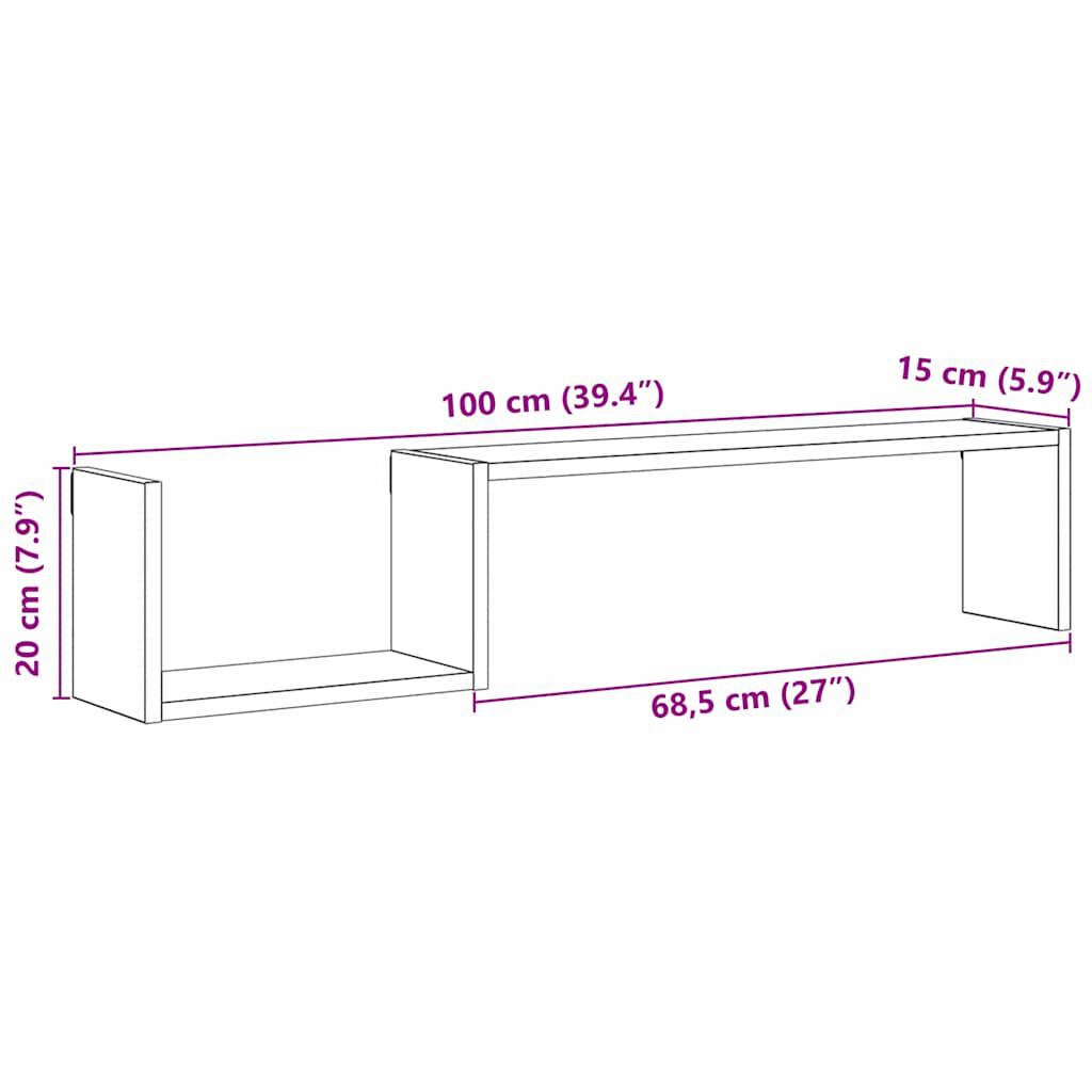 vidaXL Ραφιέρες Τοίχου 2 τεμ. Αρτισιανή Δρυς 100x15x20εκ. Επεξεργ Ξύλο