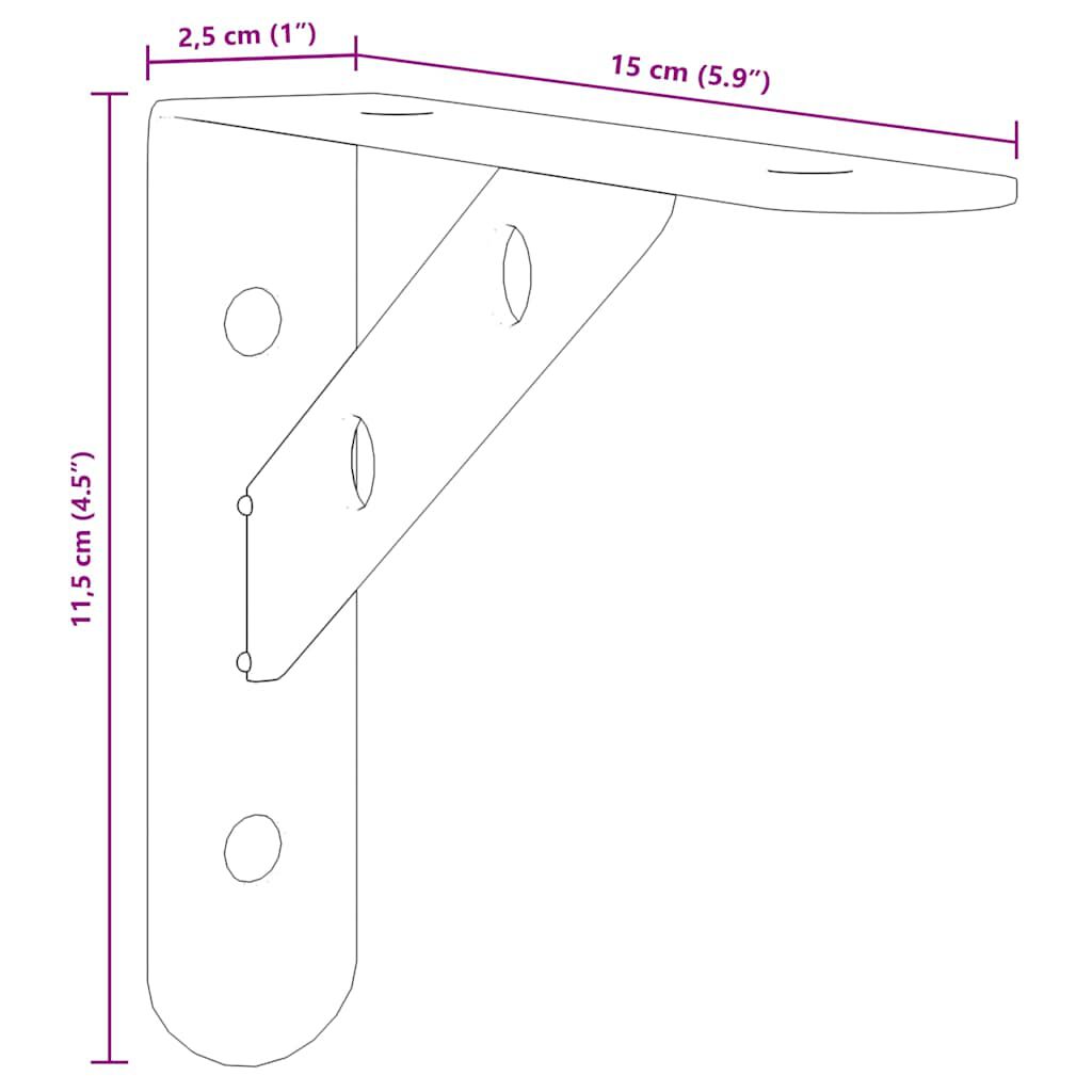 vidaXL Στηρίγματα Ραφιών 4 Τεμ. Ασημί 15x2,5x11,5εκ. Ανοξείδωτο Ατσάλι