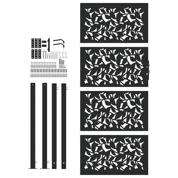 vidaXL Πόρτα Κήπου Μαύρη με Σχέδιο από Ατσάλινο Φύλλο 105x205 εκ.