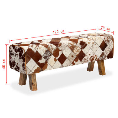 vidaXL Παγκάκι με Σχέδιο Ρόμβων από Γνήσιο Δέρμα Αγελάδας