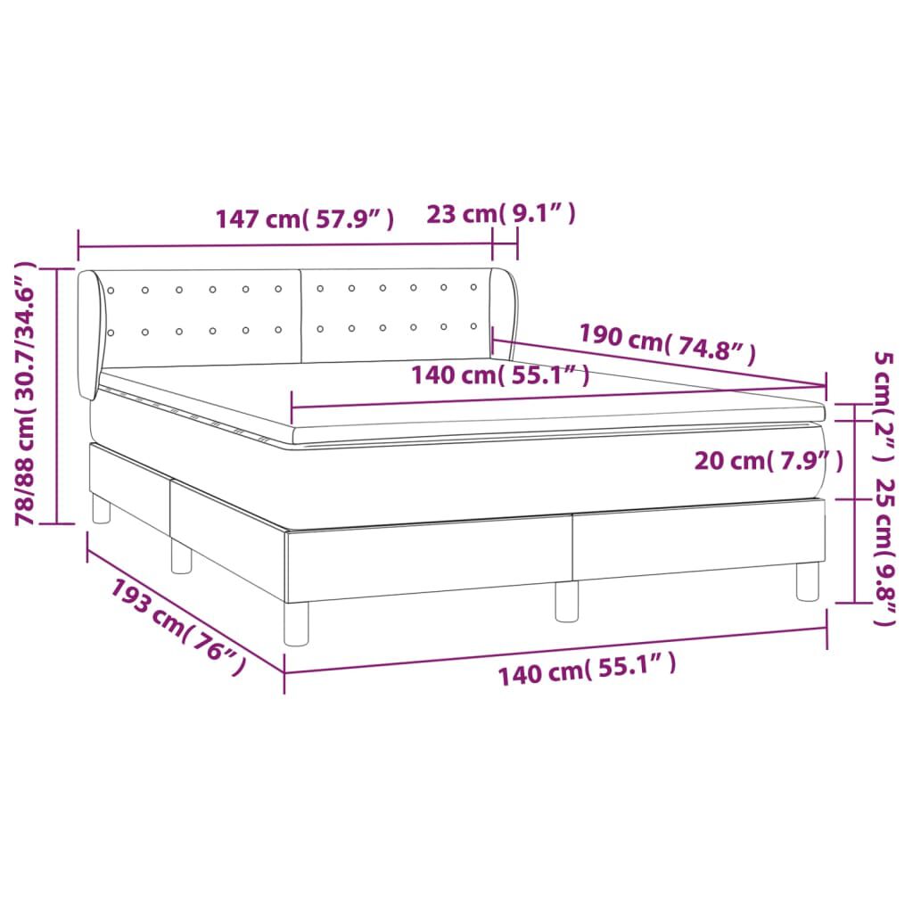 vidaXL Κρεβάτι Boxspring με Στρώμα Ανοιχτό Γκρι 140x190 εκ. Υφασμάτινο