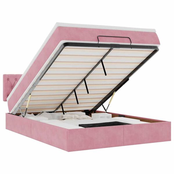 vidaXL Οθωμανικό κρεβάτι με στρώμα ροζ 140x190cm Βελούδο