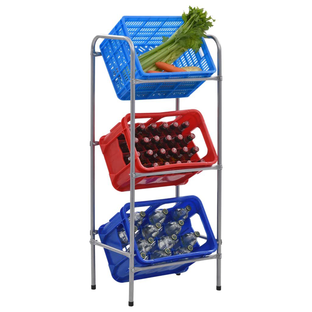 vidaXL Ράφι Αποθήκευσης για 3 Κιβώτια Ασημί 50x33x116 εκ. Ατσάλινο