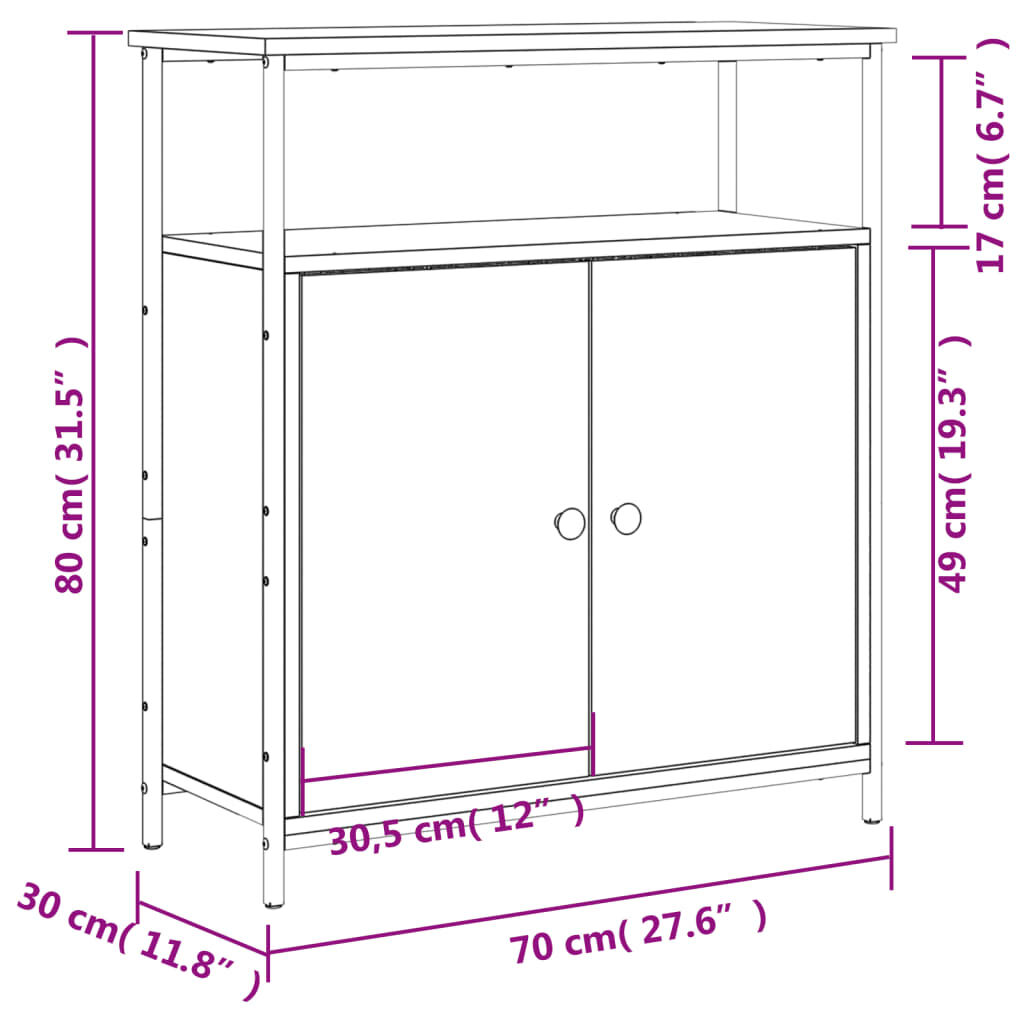 vidaXL Ντουλάπι Καφέ Δρυς 70 x 30 x 80 εκ. από Επεξεργ. Ξύλο