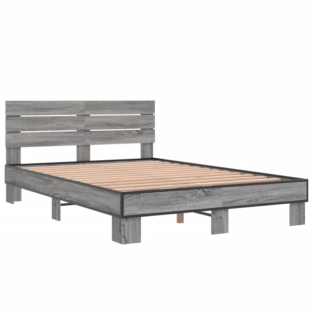 vidaXL Πλαίσιο Κρεβατιού Γκρι Sonoma 135x190 εκ. Επεξ. Ξύλο & Μέταλλο