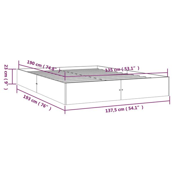 vidaXL Πλαίσιο Κρεβατιού Μελί 135 x 190 εκ Ξύλο Πεύκου Double