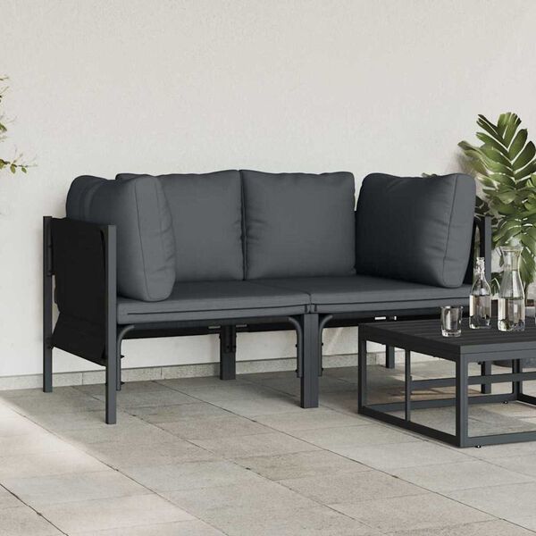 vidaXL Εξωτερικά Έπιπλα με μαξιλάρι με μαξιλάρι 2 pcs Ανθρακί Ατσάλι