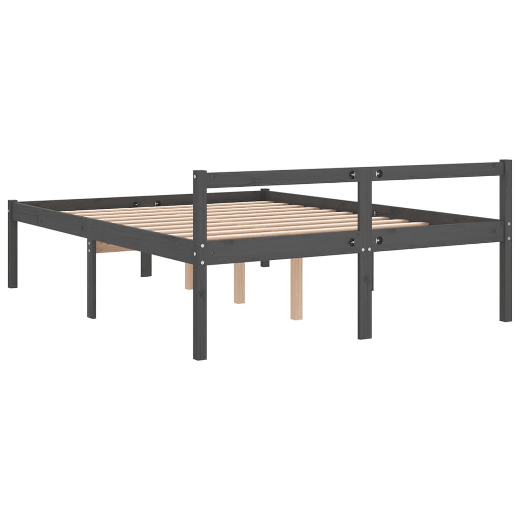 vidaXL Κρεβάτι Ηλικιωμένων Γκρι 150x200εκ. Μασίφ Ξύλο Πεύκου King Size