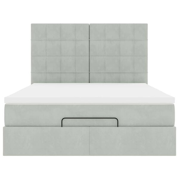 vidaXL Οθωμανικό κρεβάτι με στρώματα & LEDs Ανοιχτό γκρι Βελούδο