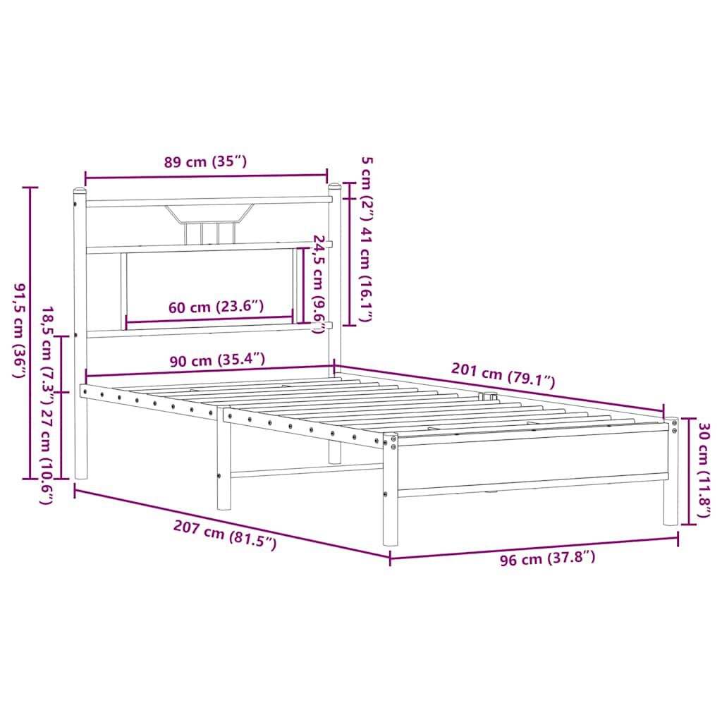 vidaXL Πλαίσιο Κρεβ. Χωρ. Στρώμα Sonoma Δρυς 90x200 εκ. Επεξ. Ξύλο