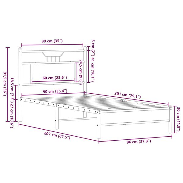 vidaXL Πλαίσιο Κρεβ. Χωρ. Στρώμα Sonoma Δρυς 90x200 εκ. Επεξ. Ξύλο