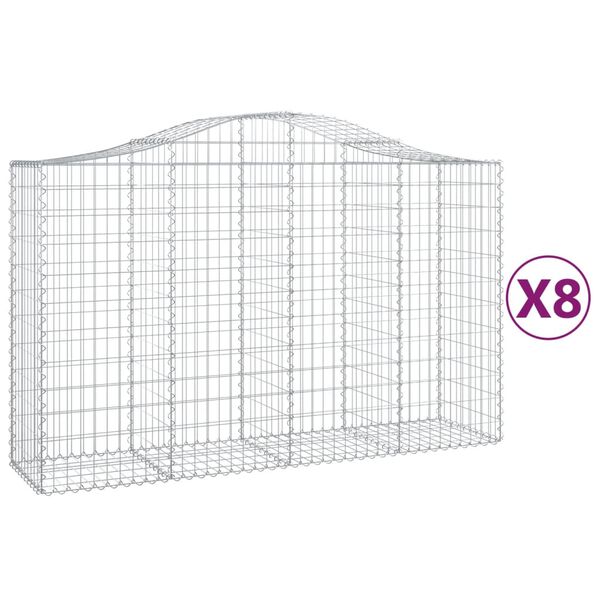 vidaXL Συρματοκιβώτια Τοξωτά 8 τεμ. 200x50x120/140 εκ. Γαλβαν. Ατσάλι