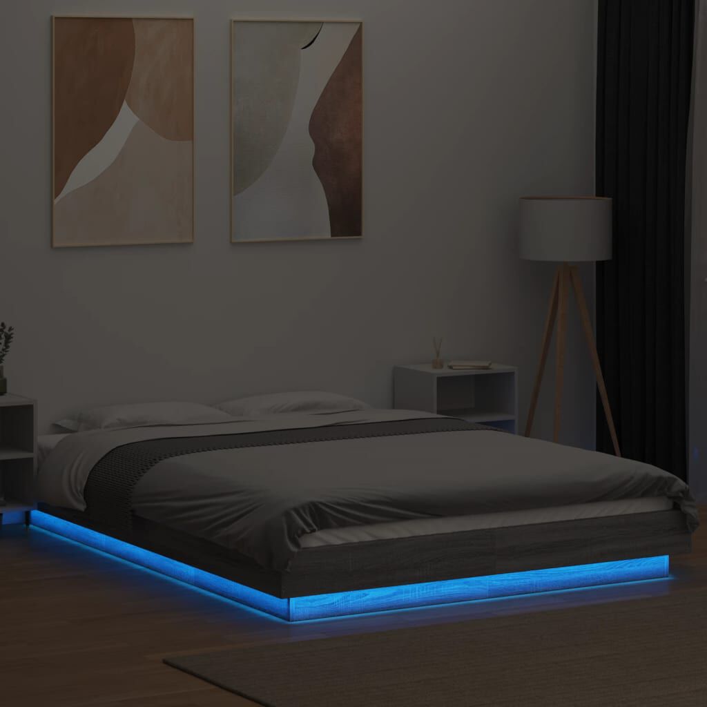 vidaXL Πλαίσιο Κρεβατιού με LED Γκρι sonoma 120x190εκ. Επεξ. Ξύλο
