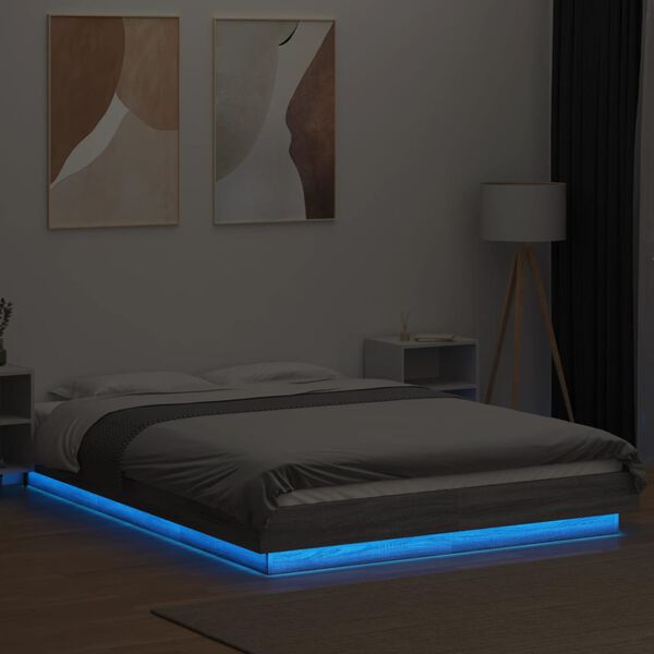 vidaXL Πλαίσιο Κρεβατιού με LED Γκρι sonoma 120x190εκ. Επεξ. Ξύλο