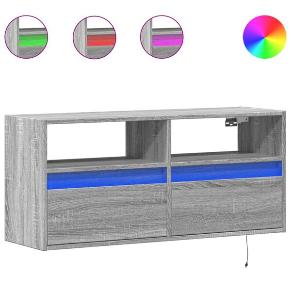 vidaXL Έπιπλο Τοίχου Τηλεόρασης με LED Γκρι Sonoma 100x31x45 εκ.