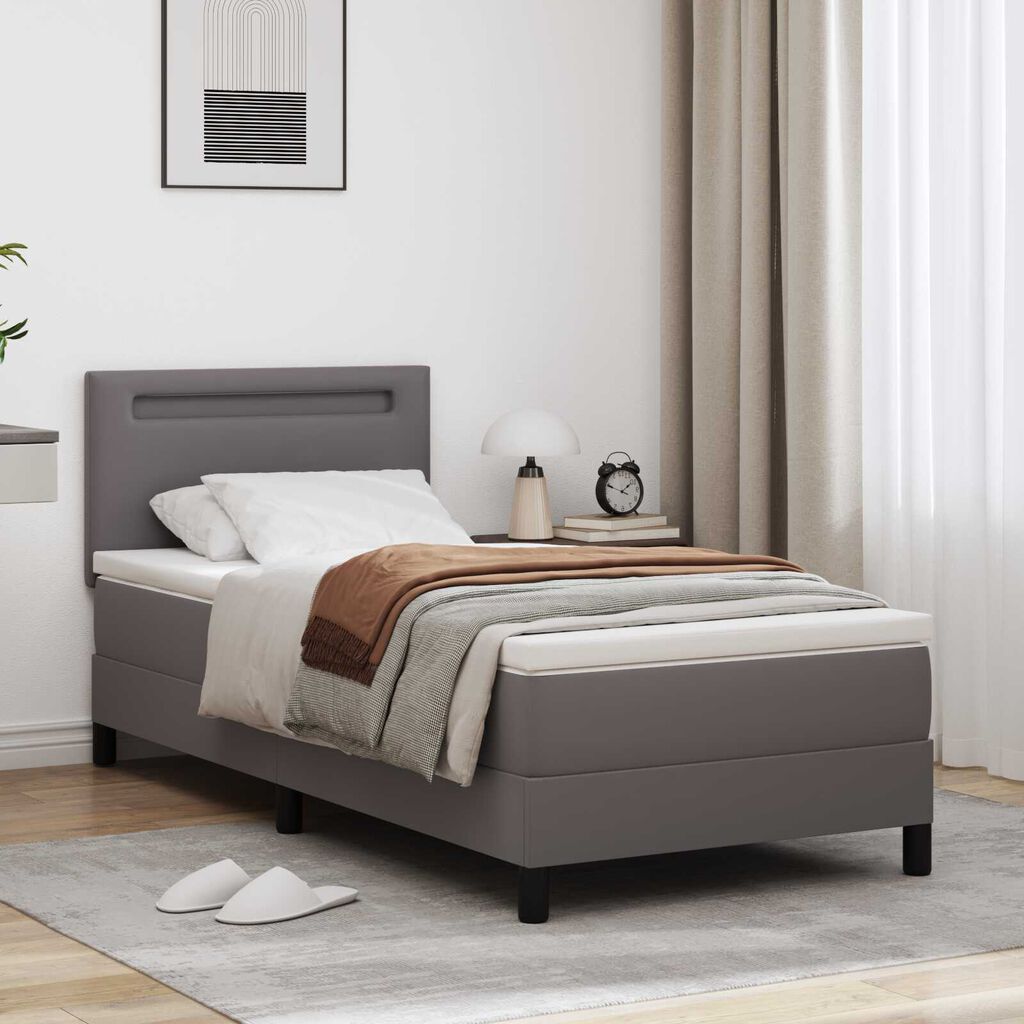 vidaXL Κρεβάτι Box Spring με Στρώμα Γκρι 100x200 cm από Συνθετικό Δέρμα