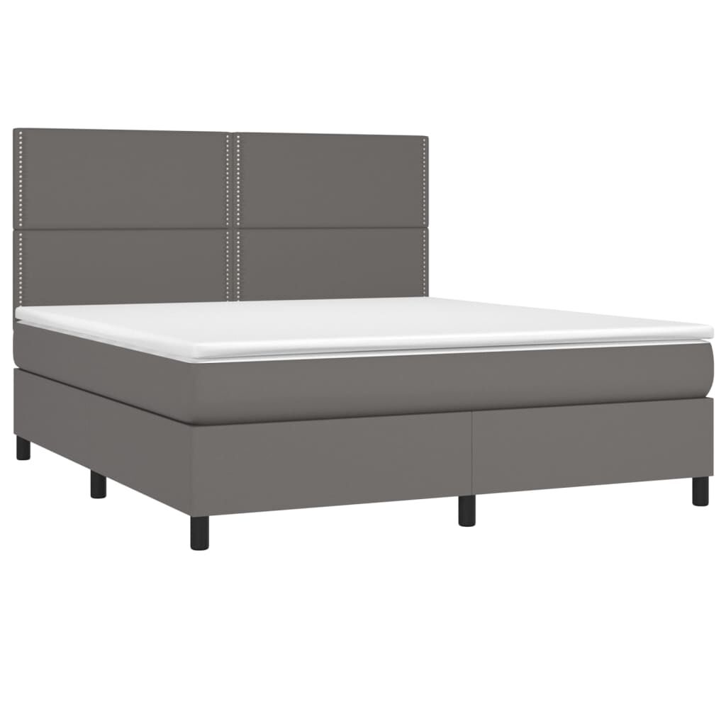 vidaXL Κρεβάτι Boxspring με Στρώμα Γκρι 180x200 εκ. Συνθετικό Δέρμα