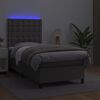 vidaXL Κρεβάτι Boxspring με Στρώμα & LED Γκρι 90x190 εκ. Συνθ. Δέρμα