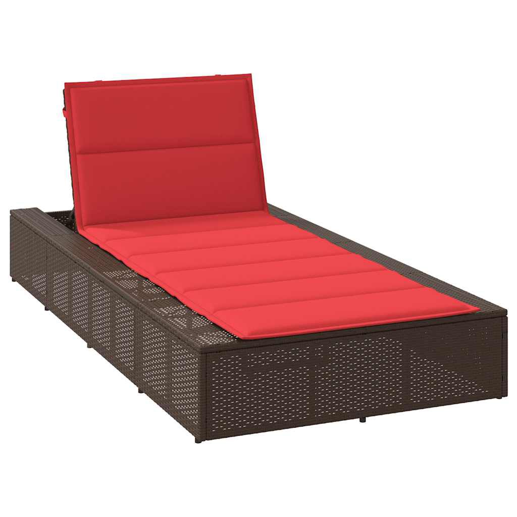 vidaXL Ξαπλώστρα με πλωτό μαξιλάρι Brown Poly Rattan