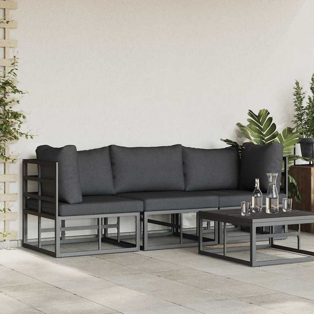 vidaXL Εξωτερικά Έπιπλα με μαξιλάρι με μαξιλάρι 3 pcs Μαύρο Αλουμίνιο