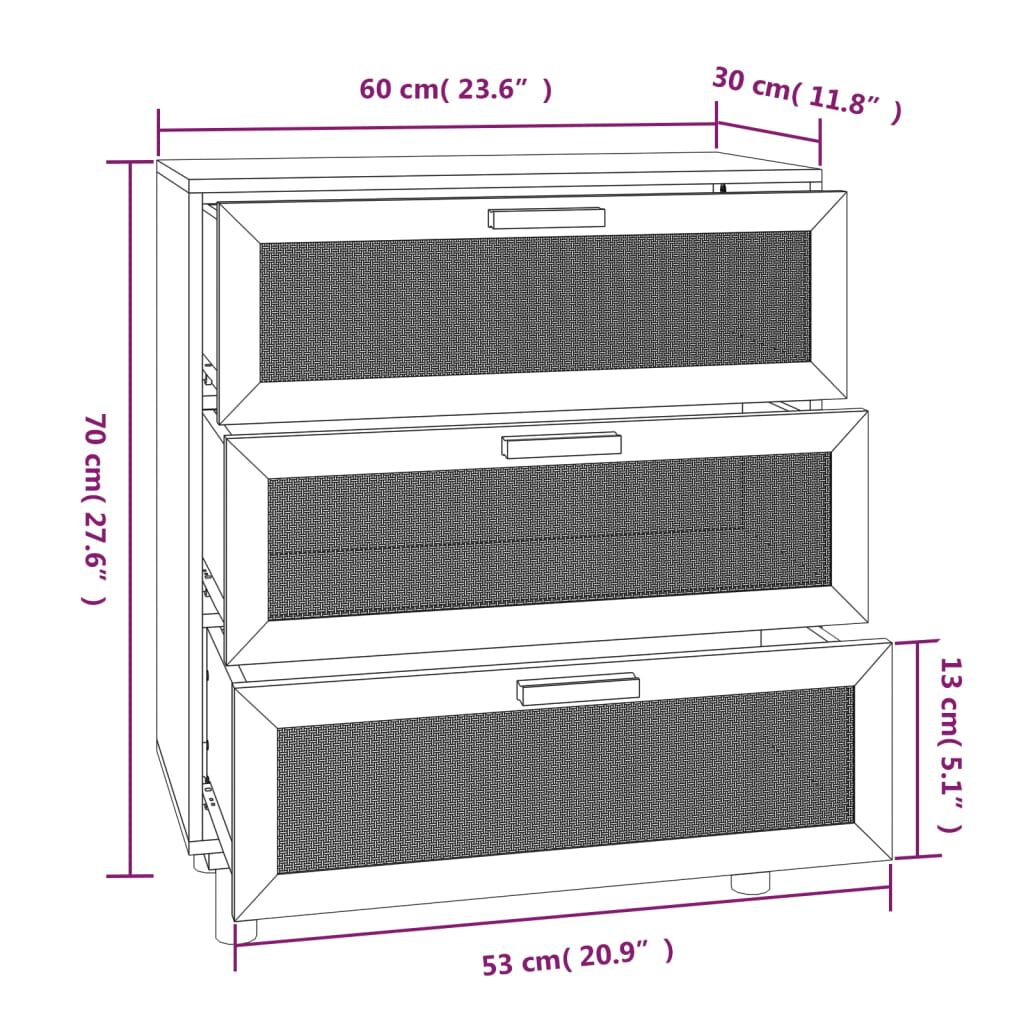 vidaXL Ντουλάπι Καφέ 60 x 30 x 70 εκ. από Μασίφ Πεύκο & Φυσικό Ρατάν