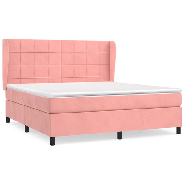 vidaXL Κρεβάτι Boxspring με Στρώμα Ροζ 180x200 εκ. Βελούδινο