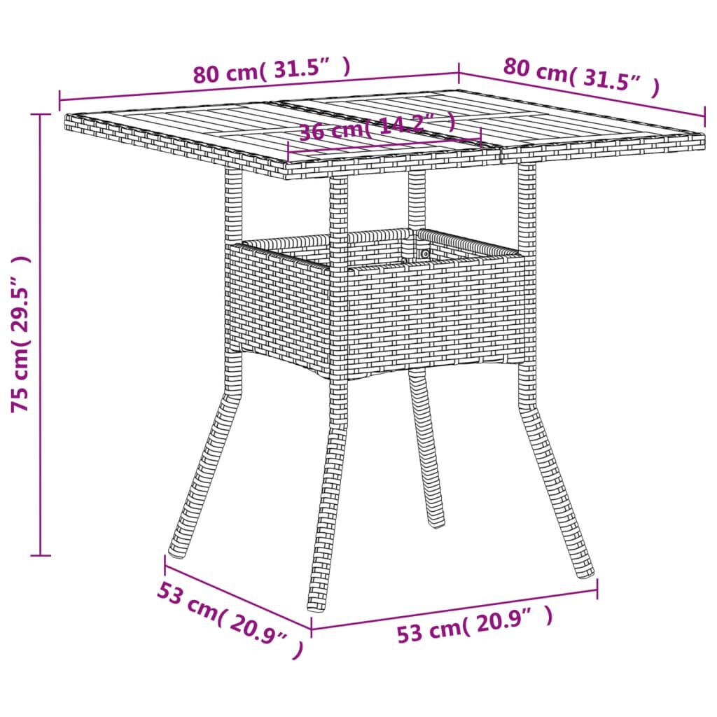 vidaXL Τραπέζι Κήπου Μπεζ 80x80x75 εκ. Συνθετικό Ρατάν / Ξύλο Ακακίας