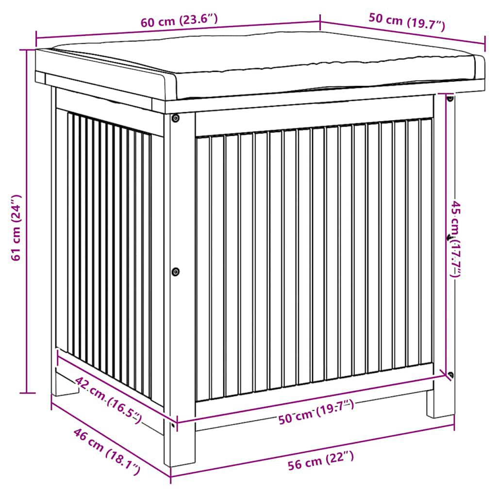 vidaXL Κουτί Μαξιλαριών Εξ. Χώρου 60x50x61 εκ. Μασίφ Ξύλο Ακακίας