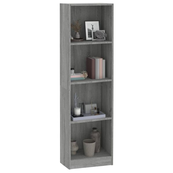 vidaXL Βιβλιοθήκη με 4 Ράφια Γκρι Sonoma 40x24x143 εκ. Επεξεργ. Ξύλο