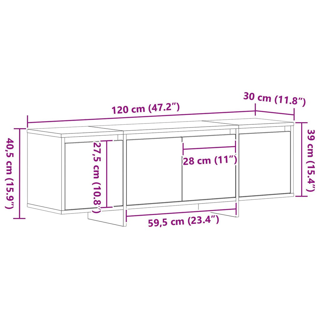 vidaXL Ντουλάπα τηλεόρασης Μαύρο Δρυς 120x30x40,5 εκ. Ξύλο επεξεργασμένο